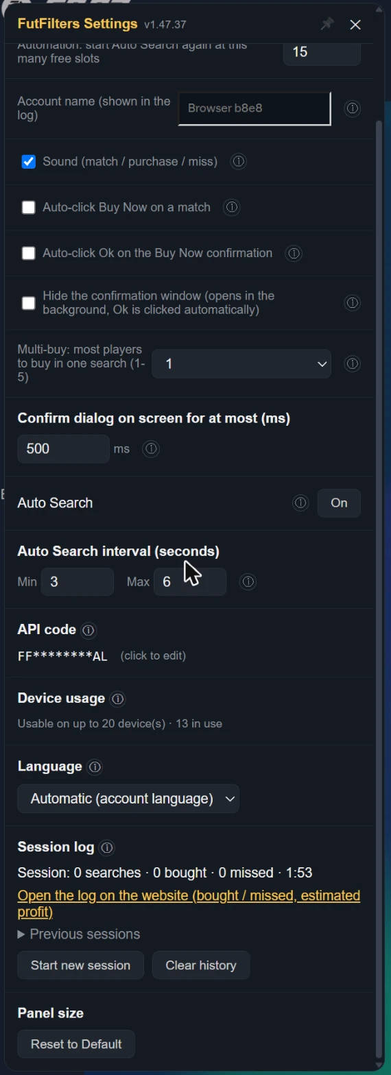 Settings, bottom half (scrolled).