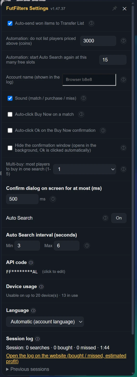 Settings, top half.